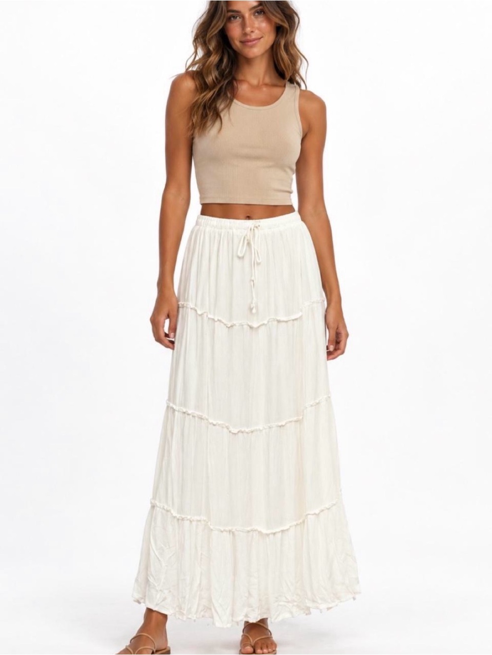 Boho Tiered Maxi Skirt in White